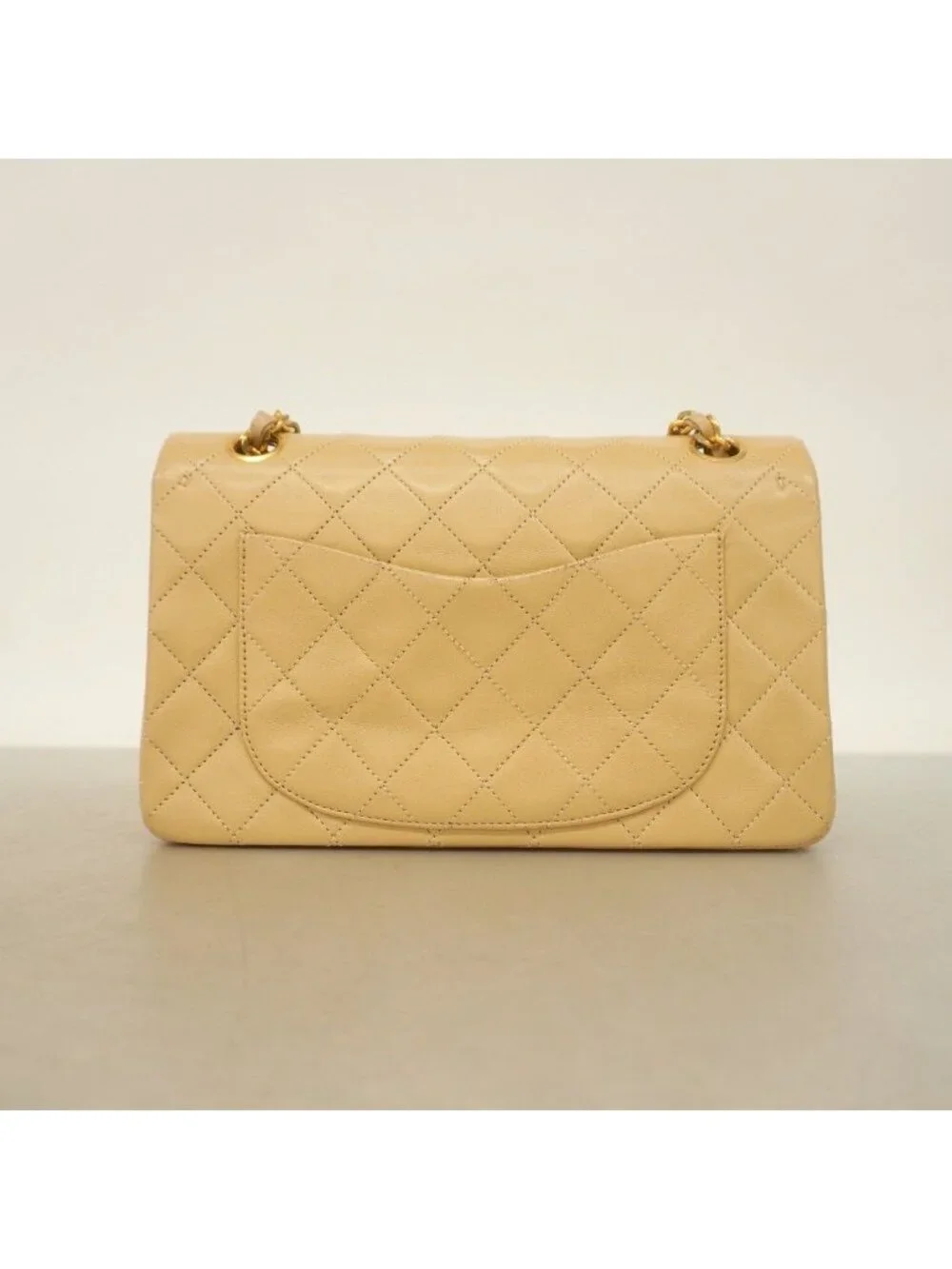 Chanel Shoulder Bag Quilted Lambskin Beige Gold